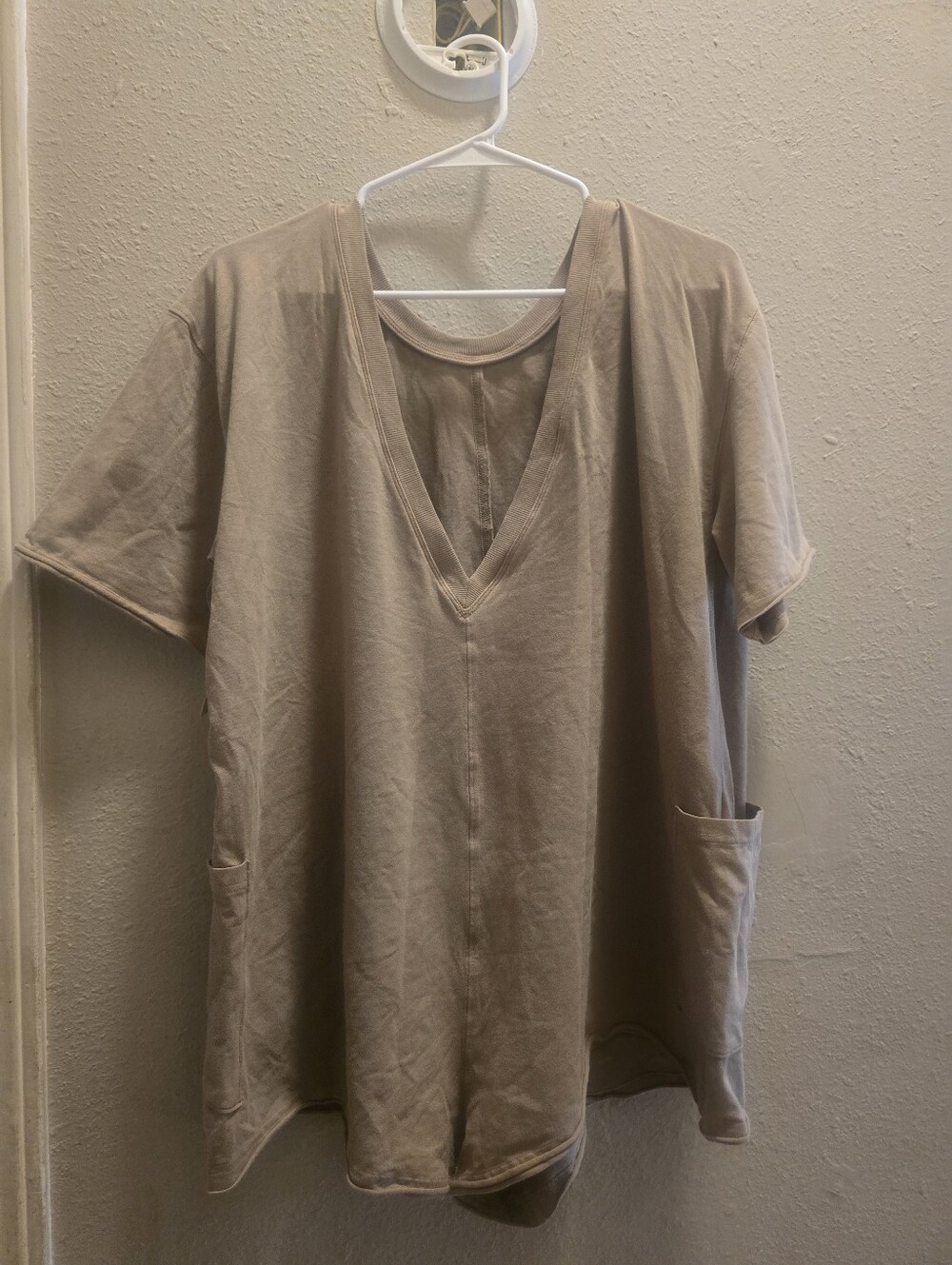 Free People V-Neck Short Sleeve Pocket Romper Shorts - Taupe